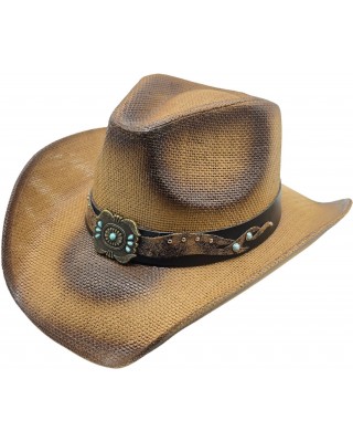 Straw Western Hat Turquoise Concho Hatband Brown