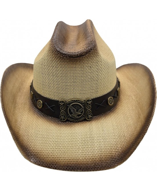 Straw Western Eagle Hatband Cream