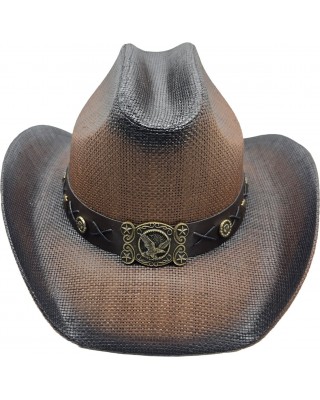 Straw Western Eagle Hatband Brown