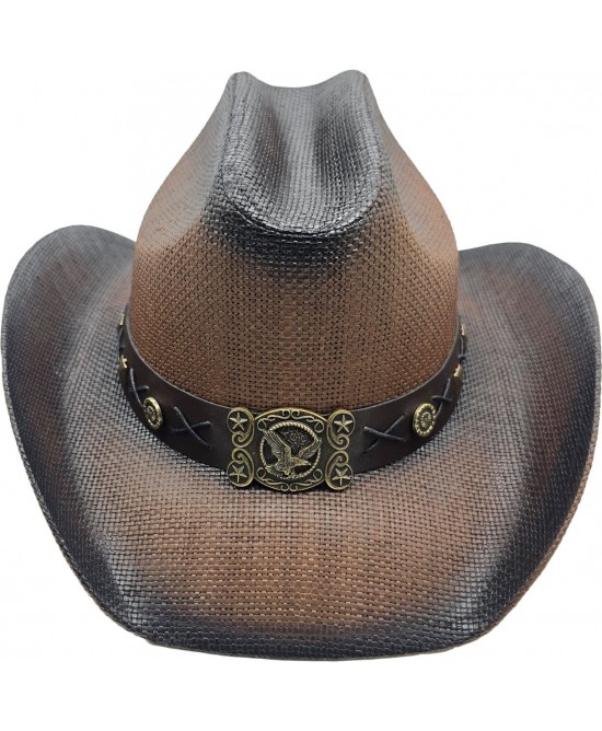 Straw Western Eagle Hatband Brown