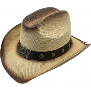 Straw Western Eagle Hatband Cream
