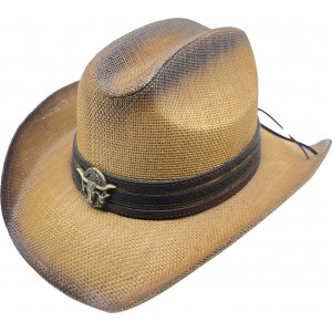 Straw Western Hat Longhorn Hat Band Brown