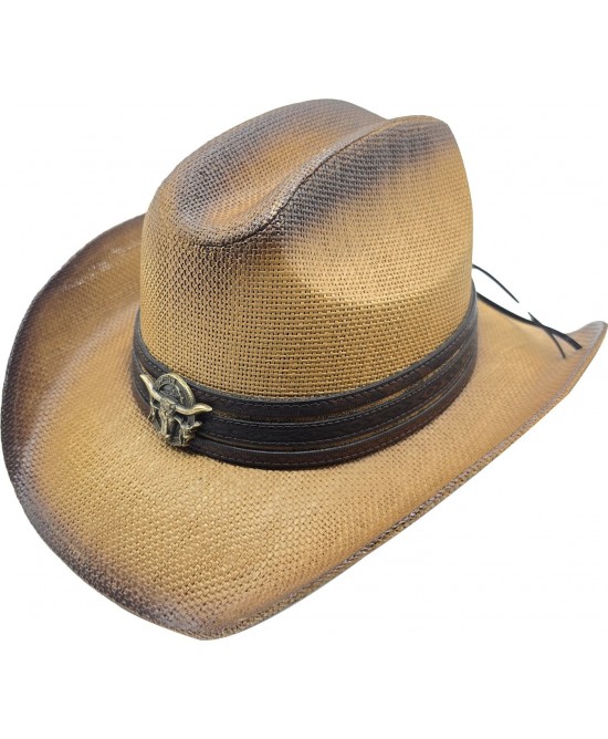 Straw Western Hat Longhorn Hat Band Brown