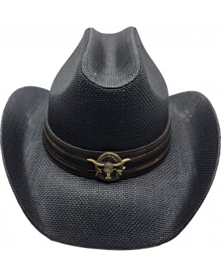Straw Western Hat Longhorn Hat Band Black