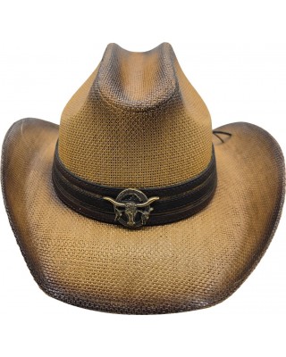Straw Western Hat Longhorn Hat Band Brown