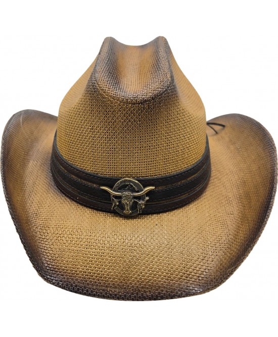 Straw Western Hat Longhorn Hat Band Brown