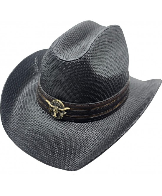 Straw Western Hat Longhorn Hat Band Black