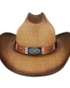 Straw Summer Cowboy Hat With Black and Brown Steer Hatband Straw Summer Cowboy Hat With Black and Brown Steer Hatband