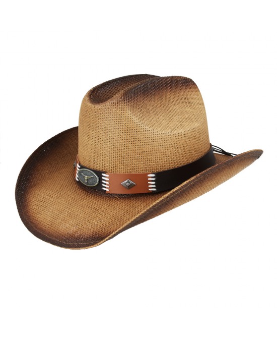 Straw Summer Cowboy Hat With Black and Brown Steer Hatband Straw Summer Cowboy Hat With Black and Brown Steer Hatband