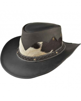 Leather Cowhide Western Hat - Black