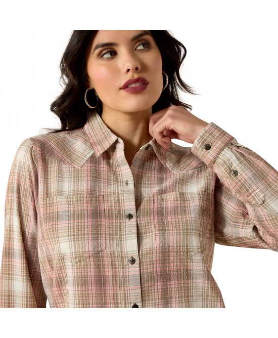 Ariat - Billie Jean White Pepper Coral Plaid Western Shirt