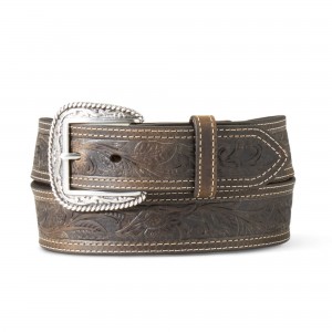 Leather Belt - Ariat Tooled Double Stitched Belt Leather Belt - Ariat Tooled Double Stitched Belt