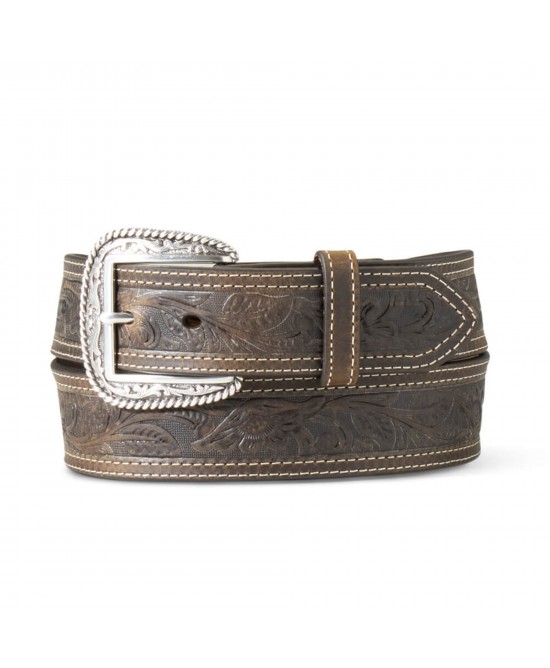 Leather Belt - Ariat Tooled Double Stitched Belt Leather Belt - Ariat Tooled Double Stitched Belt