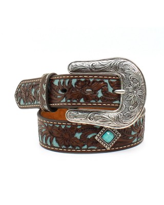Leather Belt - Ariat Fancy Tooled Overlay Belt