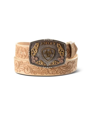 Leather Belt - Ariat Floral Emboss Leather Belt with Plate Buckle