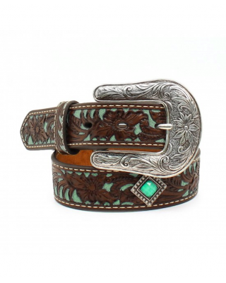 Leather Belt - Ariat Fancy Tooled Overlay Belt