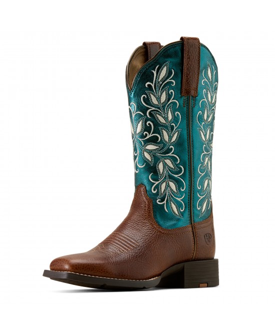 Ariat - Round Up Holly Wide Square Toe Turquoise Western Boot