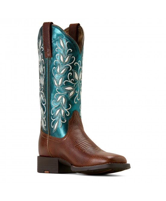 Ariat - Round Up Holly Wide Square Toe Turquoise Western Boot