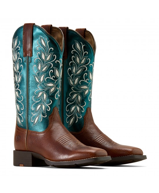 Ariat - Round Up Holly Wide Square Toe Turquoise Western Boot