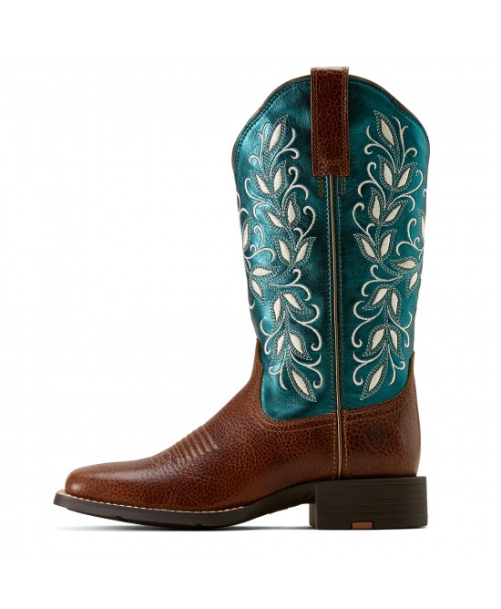 Ariat - Round Up Holly Wide Square Toe Turquoise Western Boot