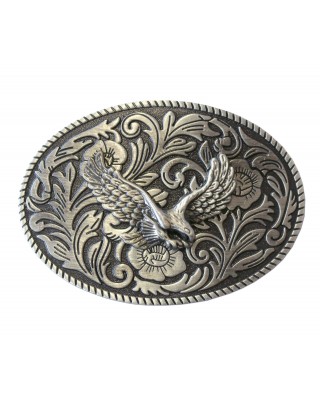 Belt Buckle -  Eagle On Flower Background