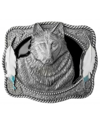 Belt Buckle - Wolf with Feathers
