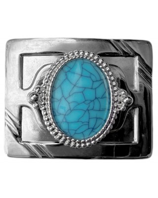 Belt Buckle - Cracked Blue Cabochon