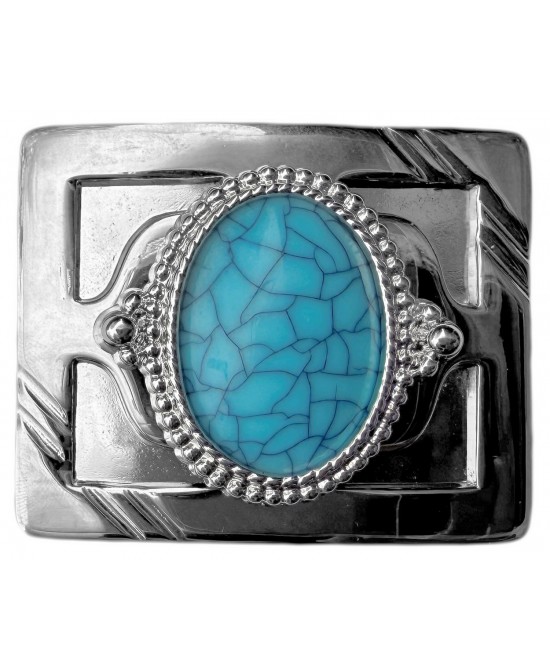Belt Buckle - Cracked Blue Cabochon