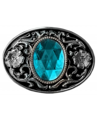 Belt Buckle - Light Blue Faceted Glass