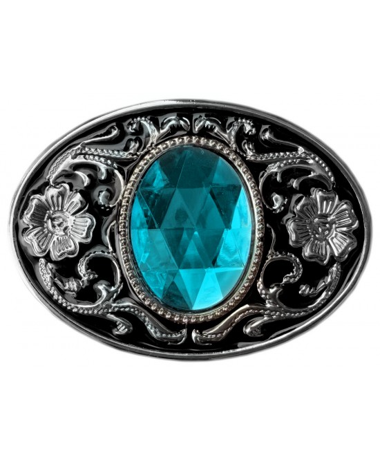 Belt Buckle - Light Blue Faceted Glass
