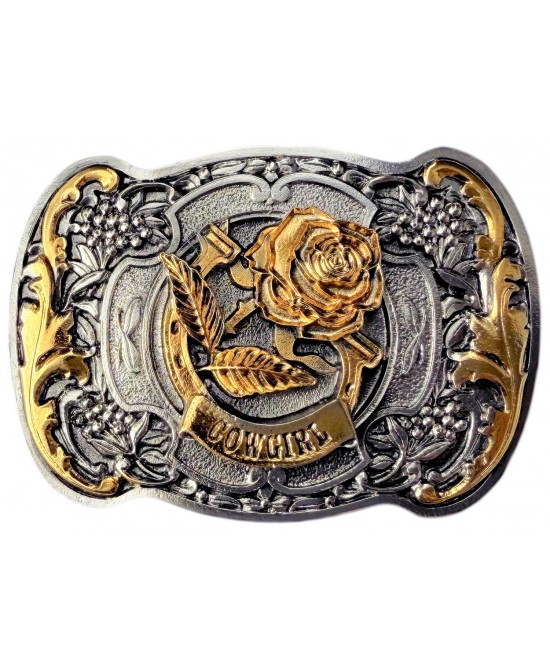 Belt Buckle - Cowgirl Silver and Gold
