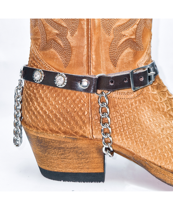 Boot Straps - Crystal - Dark Brown with Chains