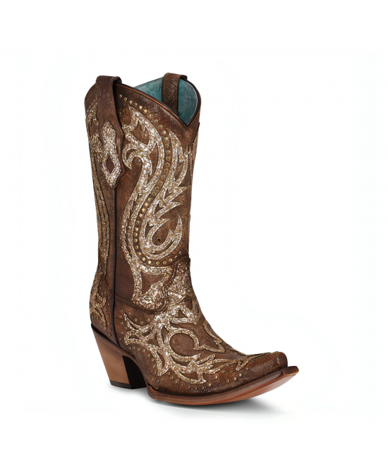 brown cowgirl boot with glitter 