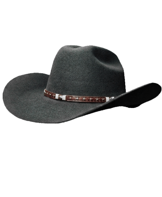 Wool Felt Western Black Hat - Cognac Hatband