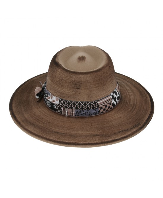 Rocker Distressed Fedora Hat Brown Rocker Distressed Fedora Hat Brown