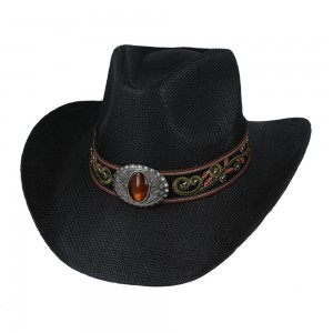 Straw Western Hat Black with Red Hatband