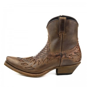 Mayura 012 Ankle Cowboy Boot Leather Genuine Snakeskin - Castana