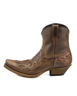 Mayura 012 Ankle Cowboy Boot Leather Genuine Snakeskin - Castana