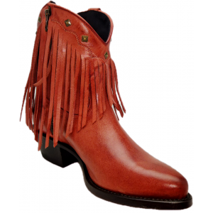 Mayura 2374-F Fringes Vintage Red Ladies Cowboy Ankle Boots
