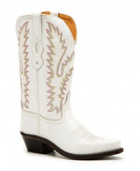 ladies cowgirl boots in white with embroidery in green and red