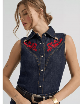 Wrangler - Lainey Wilson Sleeveless Shirt Rinse w/ Red Embroidery