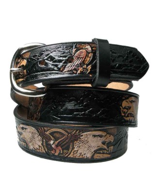 Leather Belt - Big White Eagle Black