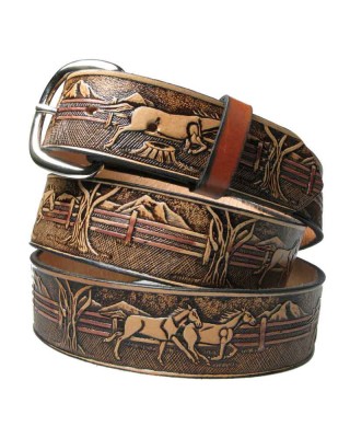 Leather Belt - Brown Horses