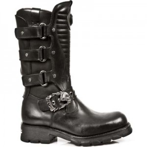 New Rock - M.7604-S1 - Black Leather Biker Boots