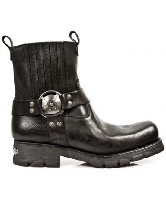 New Rock - M.7605-S1 - Black Leather Ankle Biker Boots