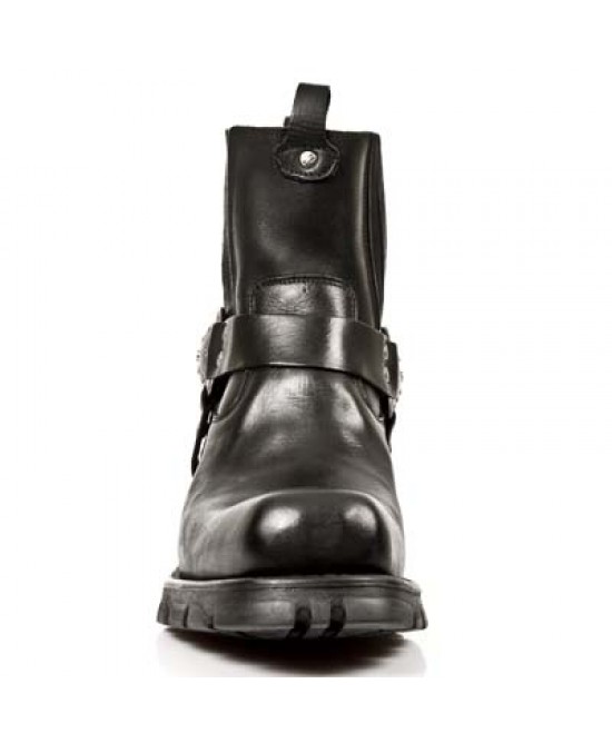 New Rock - M.7605-S1 - Black Leather Ankle Biker Boots