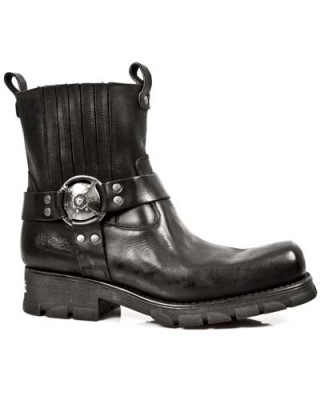 New Rock - M.7605-S1 - Black Leather Ankle Biker Boots