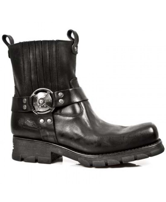 New Rock - M.7605-S1 - Black Leather Ankle Biker Boots