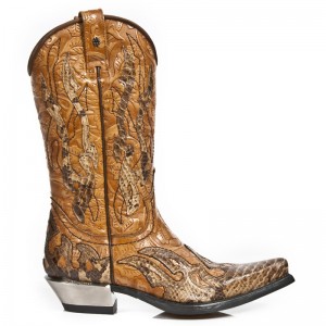 New Rock - M.7921B-C2 - Custom Brown Faux Snakeskin Cowboy Boots
