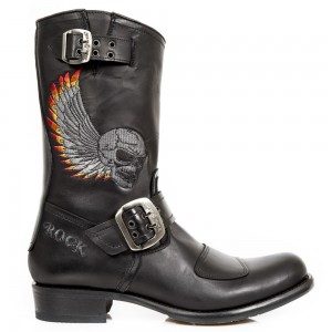 New Rock- M.GY32-S1- Black Leather Boots